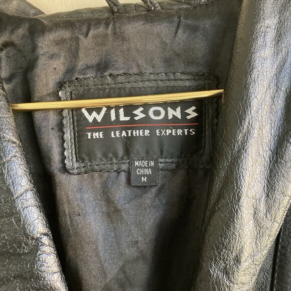 WILSONS Vintage Leather Black Jacket Gold Buttons Size M - Picture 4 of 16